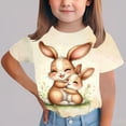 thumbnail image 2 of SERTG Girls Easter Bunny Print Short Sleeve T Shirt Soft Crew Neck Tee Casual Regular Fit Lightweight Breathable Stylish Spring Casual T Shirt(Beige,5Years), 2 of 5