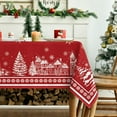 thumbnail image 3 of Christmas Tablecloth 60×60 Inch Square, Red Snow House Pine Trees Washable Table Cover for Party Picnic Dinner Decor, 3 of 6