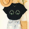 thumbnail image 4 of Besolor T-Shirt Femme Fête de la Saint-Patrick Vert Col Rond Manches Courtes Tee Tops Shamrock Trèfle Graphique Cadeau Festival Tops, 4 of 6