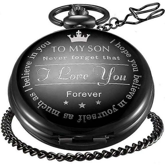 Engraved Personalized Pocket Watch for Son Gifts Vintage Quartz Pocket Watches with Chain Christmas Graduation Gifts