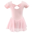 thumbnail image 4 of Girls Dance Leotard with Skirt Short Sleeve V-Neck Ballet Top Gymnastics Outfit for Kids Kids Light Pink Polyester,Size 14-15 T, 4 of 7