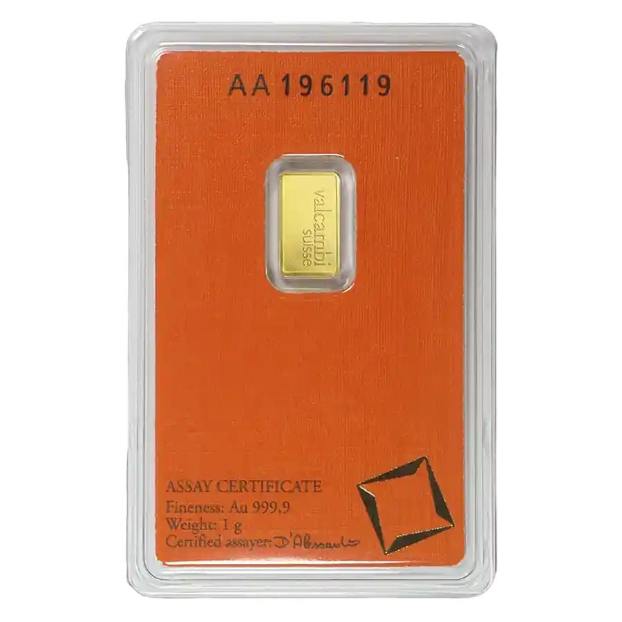 1 gram Gold Valcambi Bar w/ Assay - Lot of 5