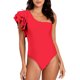 thumbnail image 1 of Traje de baño de mujer Color sólido cómodo Traje de baño de una pieza de un hombro Peplum Conservador ajustado OAVQHLG3B Store lin121212, 1 of 3