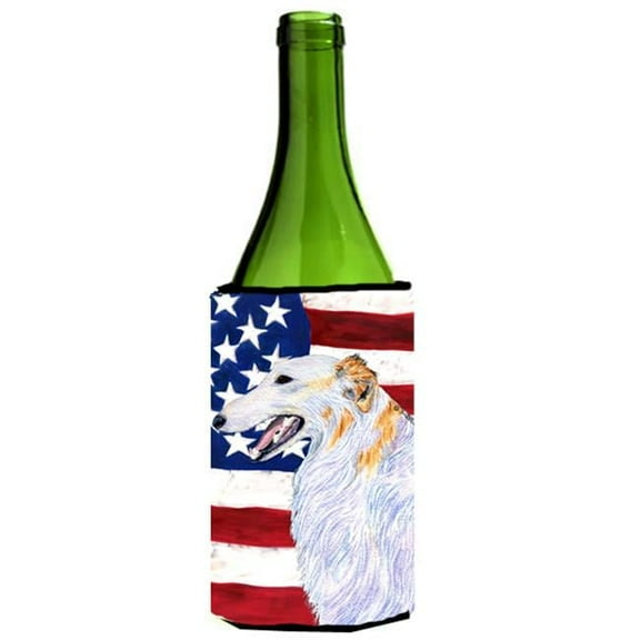 Usa American Flag With Borzoi Wine bottle sleeve Hugger - 24 Oz.
