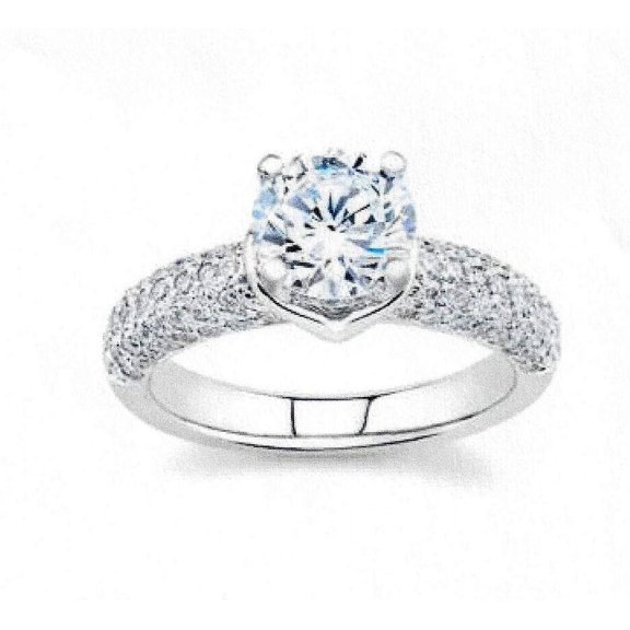Women's pave diamond engagement ring 14 karat with 1 carat Natural Round White Sapphire and 0.60 carats G-VS2 diamonds