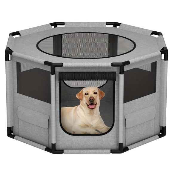 Dog Playpen, Oxford Fabric Pet Fence with PVC Pipe, Octagon Breathable Mesh Dog Crate, Puppy Playpens Pet Play Pen, Portable Kennel Cage for Cats Rabbit