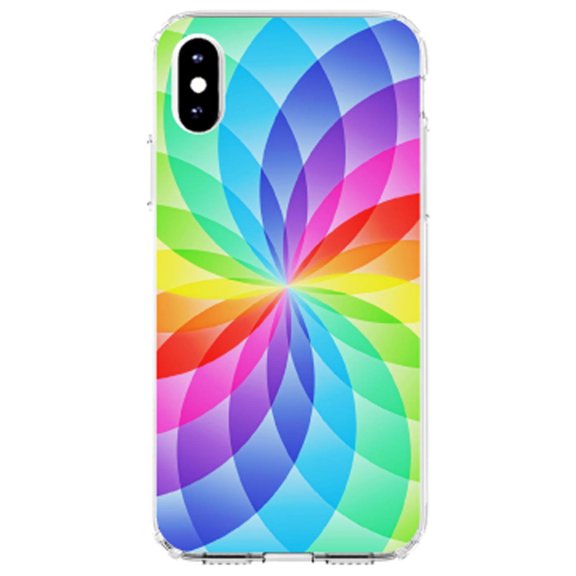 DistinctInk Clear Shockproof Hybrid Case for iPhone XR (6.1" Screen) - TPU Bumper, Acrylic Back, Tempered Glass Screen Protector - Rainbow Star Geometric