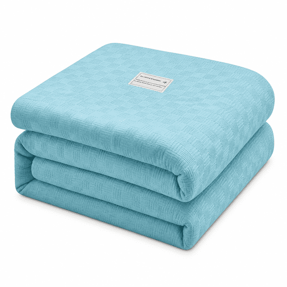 FURMORA Cotton Bed Blanket Twin Cotton Thermal Blanket Lightweight Bed Throw Breathable Premium Soft Comfortable Blanket for All Season Green