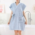 thumbnail image 2 of Htigea Spa Robe Set for Women Cute Shower Wrap Robes with Hair Towel Soft Comfy Lace Up Bathrobe Blue,Free Size, 2 of 5