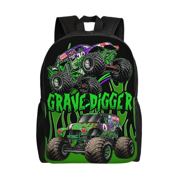 Mon-ster Grave Digger Trucks Lightweight Backpack Shoulder Bags Daypack Bookbag Travel