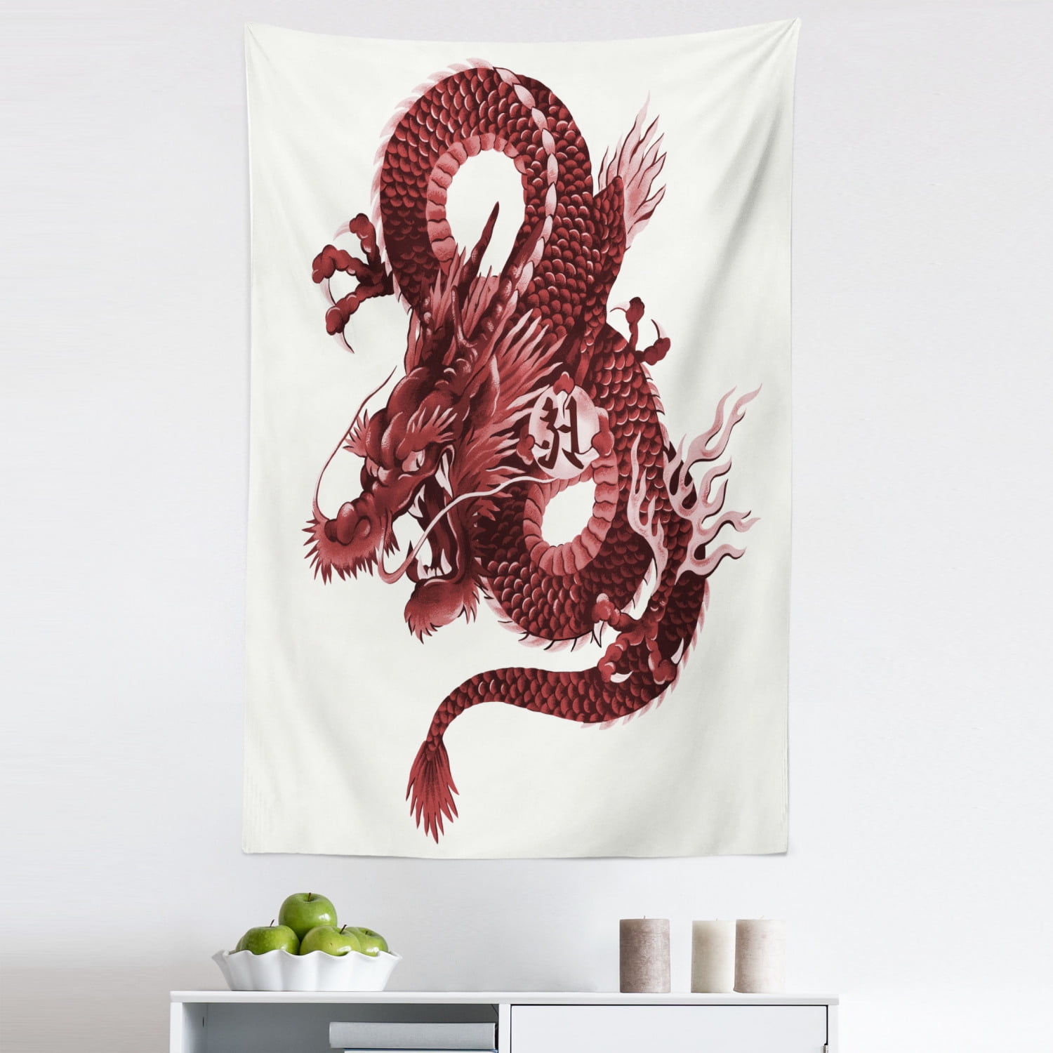 Wonderful Indian Tapestry Small Dragon Design Wall Hanging Poster Cotton White 