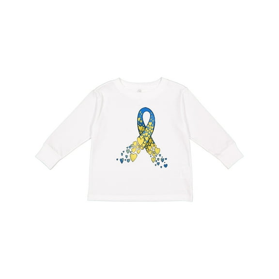 Inktastic Down Syndrome Awareness Blue and Yellow Hearts Ribbon Boys or Girls Long Sleeve Toddler T-Shirt