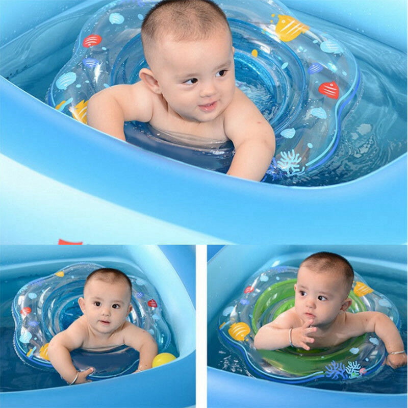 Baby Double Airbags Floating Inflatable Swim Float Seat Swimming Ring Dark Blue 