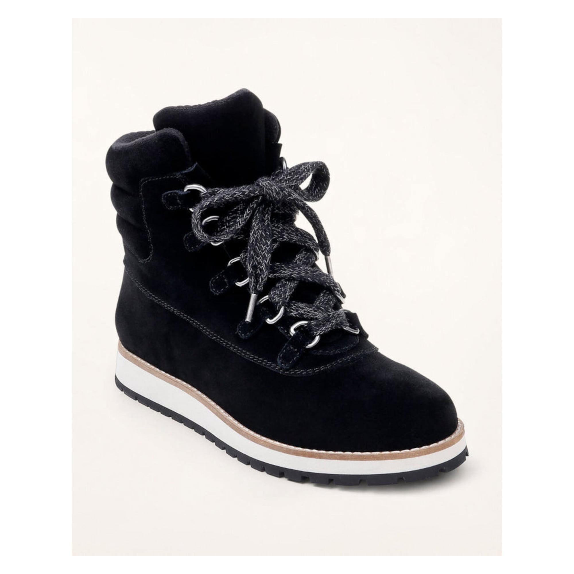 SPLENDID Womens Black Padded Lug Sole Potter Round Toe Wedge Lace Up Leather Hiking Boots 6