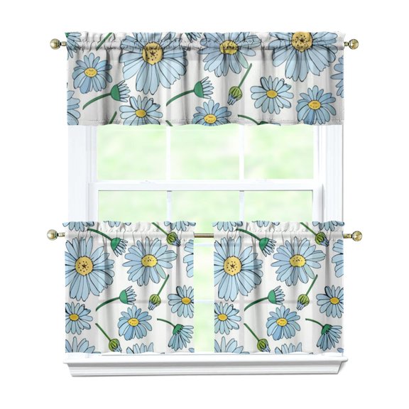 Vintage Floral Farmhouse Curtains 24 Inch - 3 Panel Boho Country Set with Rustic Wildflowers, Rod Pocket Window