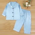 thumbnail image 2 of Odeerbi 1-8 Años Niños Niñas Pijama de Satén Con Solapa Entallada Camisa de Manga Larga Conjunto de Pantalones Suave Ropa de Dormir de Dos Piezas Pijama de Dos Piezas, 2 of 9