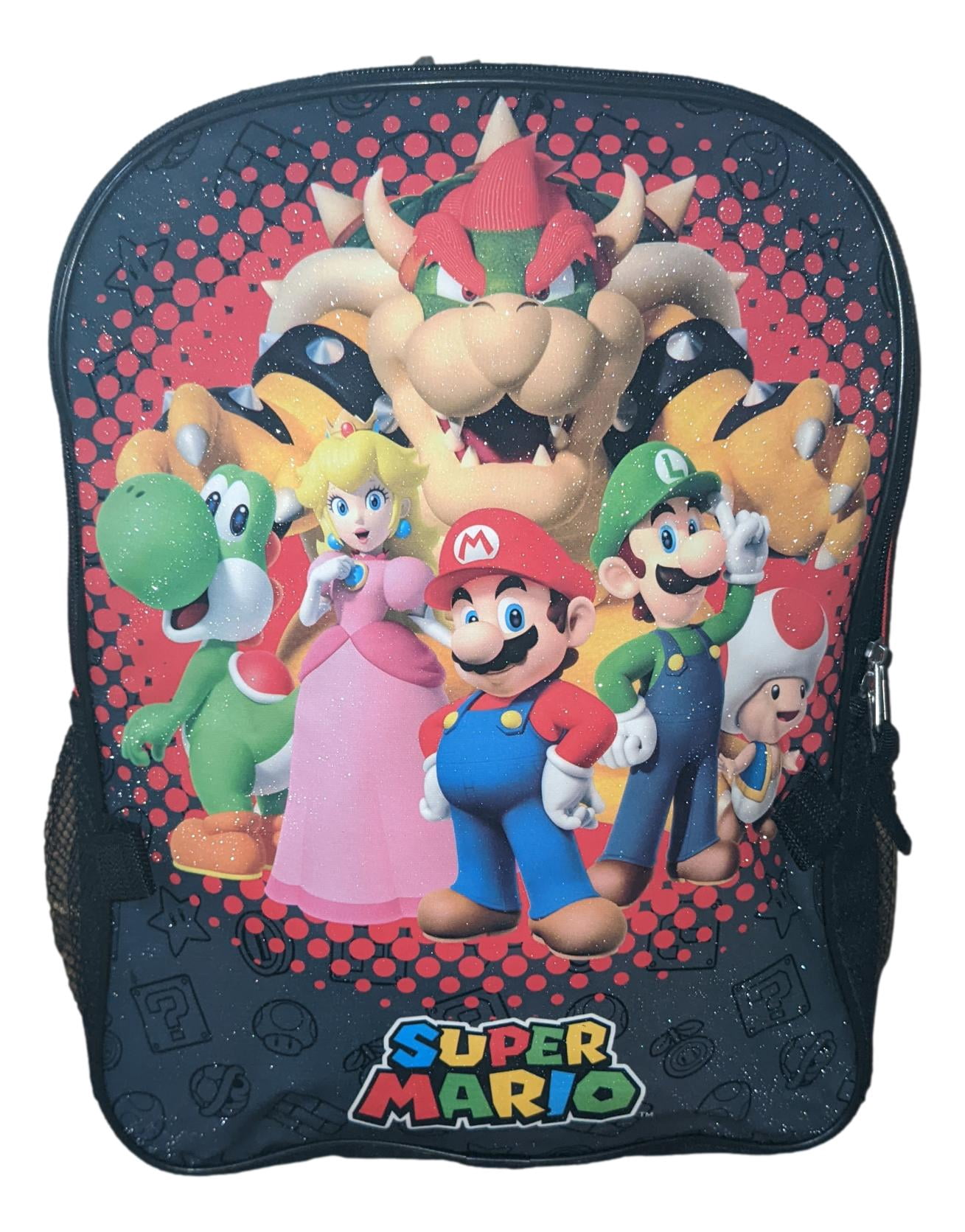 Super Mario Full Size 16 Inch Backpack with Detachable Lunch Box