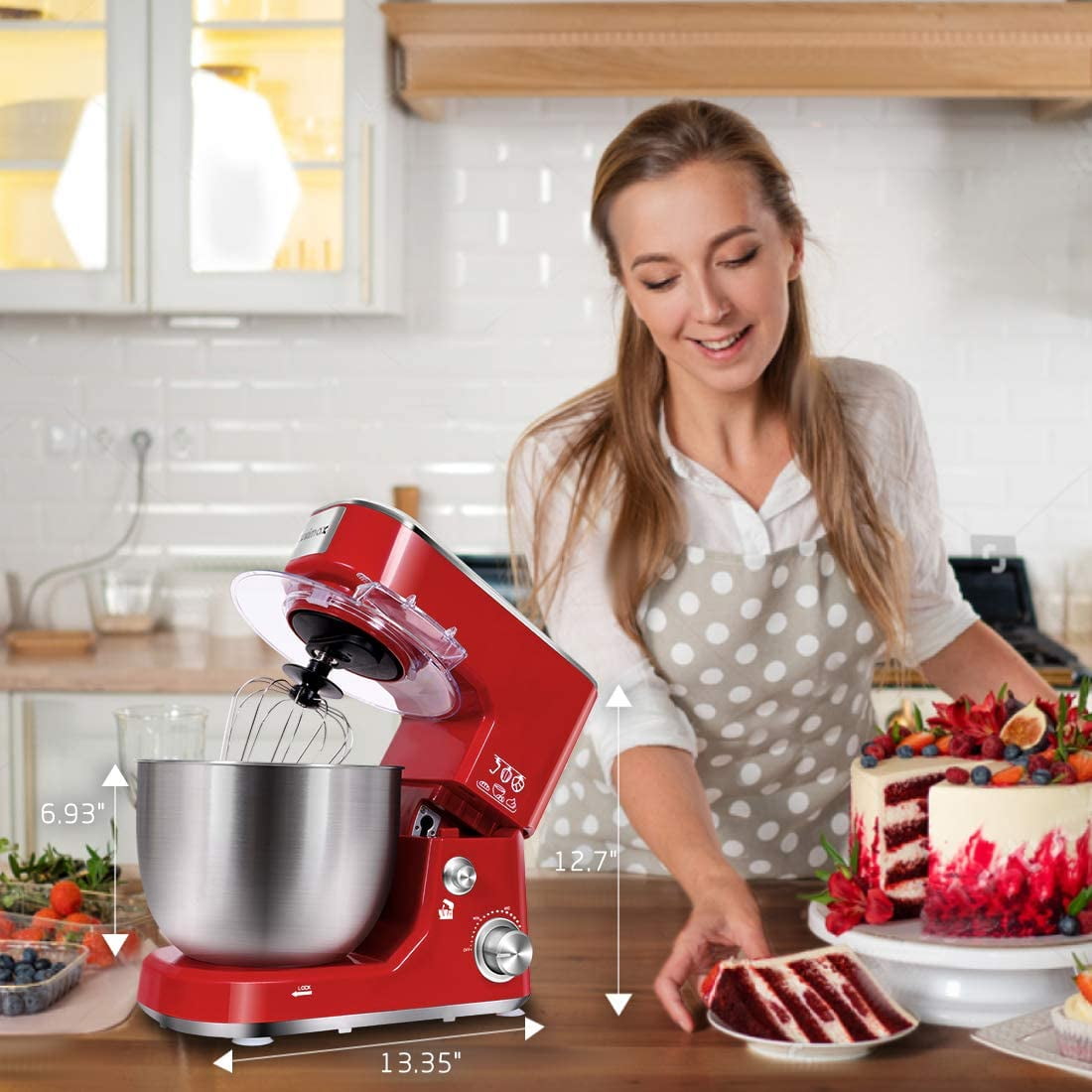 Stand Mixer, Zurio 5 Quarts Electric Mixer, 10-Speed Tilt-Head Food Mixer  with Stainless Steel Bowl, Dishwasher-Safe Attachments for Home Baking