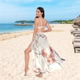 thumbnail image 6 of FORMRS Womens Long Sarong Beach Wrap Semi-Sheer Bikini Skirt Bathing Swimsuit Cover Up, Light Red Flowers, 6 of 7