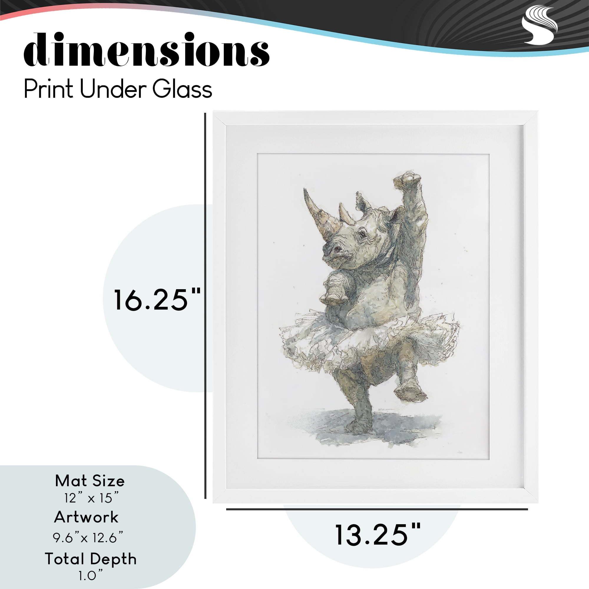 Ballet Rhino Tutu White Framed Print Under Glass, design by Ziwei Li
