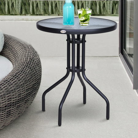 24 Patio Round Table Tempered Glass, Small Round Glass Top Garden Table