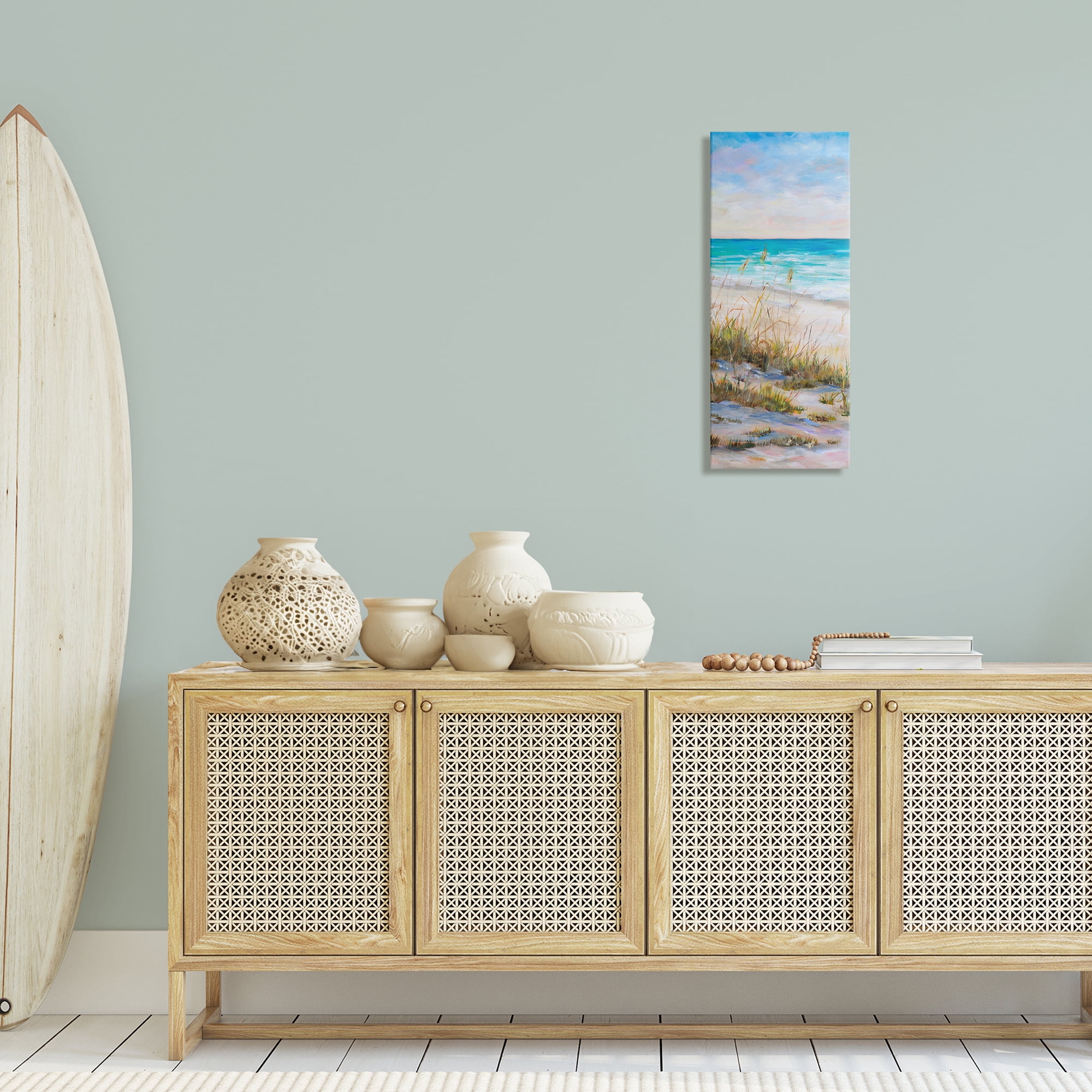 Stupell Industries Peaceful Beach Reeds Landscape Painting Gallery Wrapped Canvas Art Print Wall Art, 13 x 30