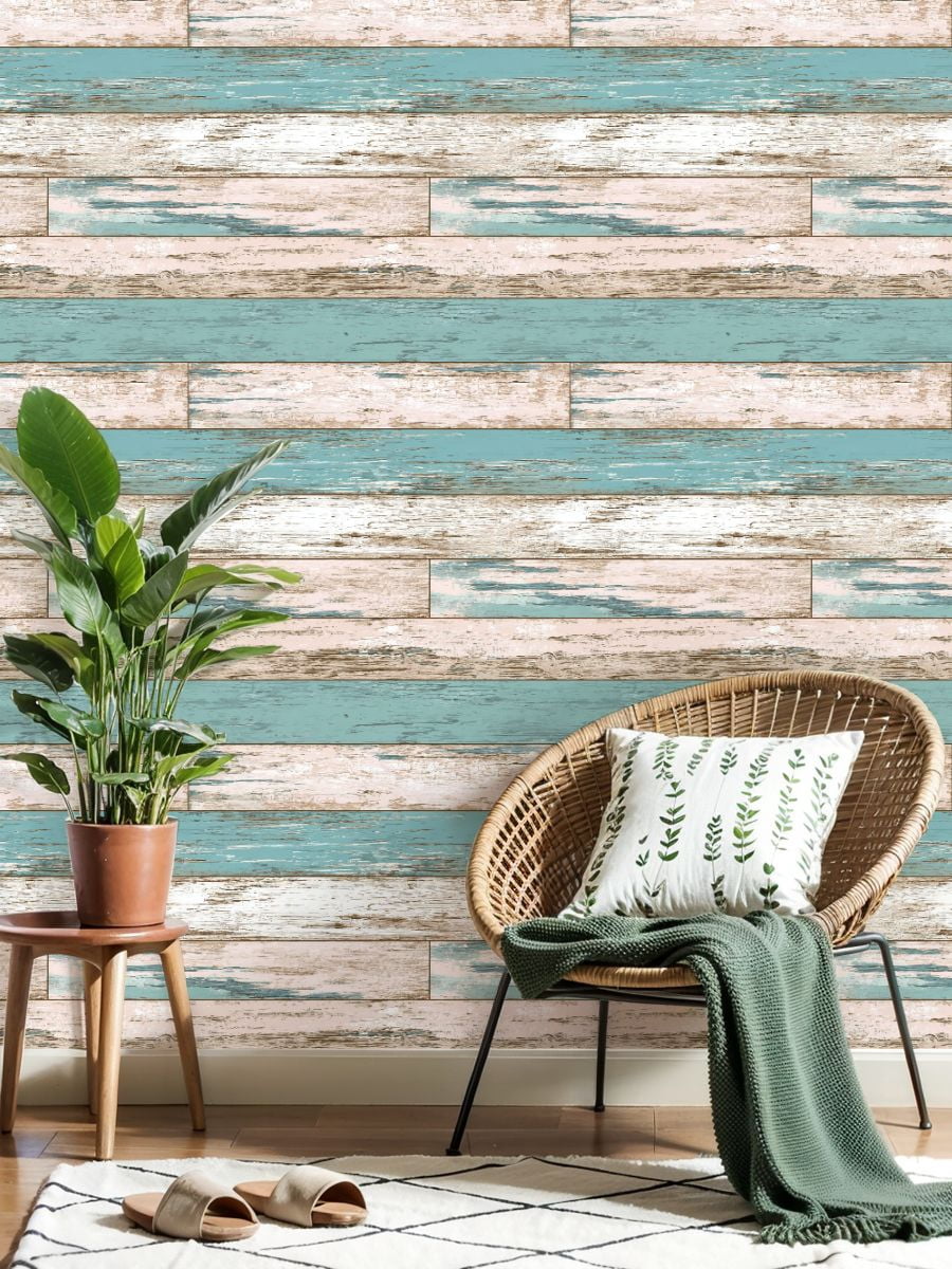 Peel and Stick Wallpaper Distressed Rustic Wooden Planks Soft Pastel Colors Wall Mural 17.7in x 9.8ft Self Adhesive Removable Wall Paper Renter Friendly Wallpaper for Nursery Bedroom Cabinets