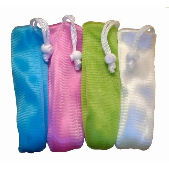 Daylee Naturals Bar Pouch Exfoliating Mesh Soap Saver Bag with Stopper, Assorted Colors, 4 Pack