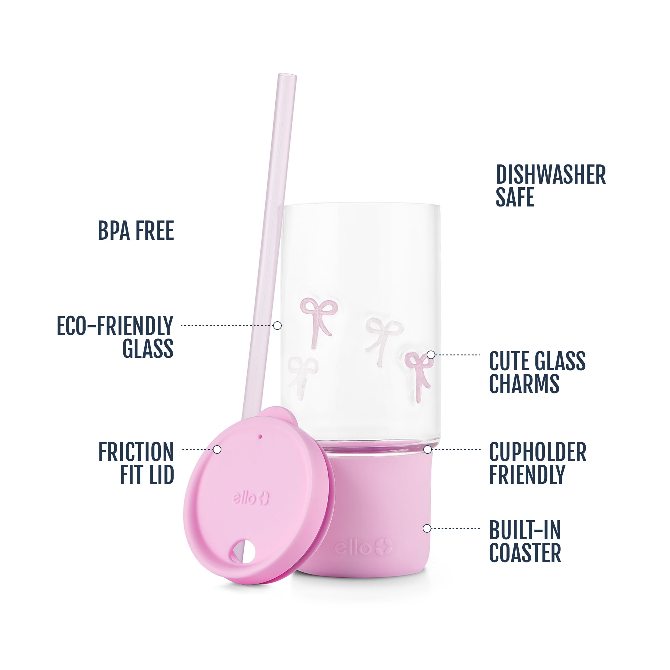 Ello Charmed 18oz Glass Tumbler with Lid and Straw