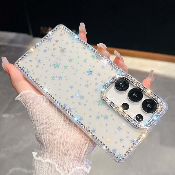 Luxury Glitter Phone Case For Samsung Galaxy A26 5G,Bling Diamond Rhinestone Frame&Lens Ring Design,Military-Grade Protection,Cute Glitter Bling Sparkle Diamond Shockproof Phone Case,Star