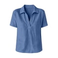 thumbnail image 4 of Guluxicc Women's Linen Lounge Shirts Loose Pullover Collared V Neck Solid Tops for Everyday Wear Summer Casual Outfits, 4 of 6