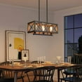 thumbnail image 6 of LNC 3-Lights Farmhouse Matte Black and Wood Linear Shade Chandelier for Kitchen Isaland, 6 of 11