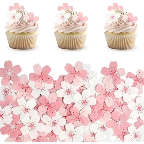 60pcs Edible Flowers Cake Topper Flowers for Cakes,Cherry Flower Cupcake Toppers Cupcake Toppers Decorations,for Wedding Birthday Baby Shower Party Supplies