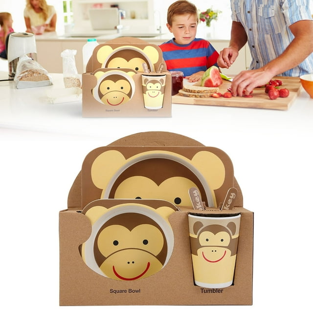 5Pcs/Set Kids Dinnerware Set Children Dishes Plate Bowl Cup Spoon Fork Set Dishware