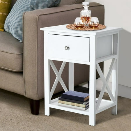 HomCom X-Side Wood End Table with Drawer