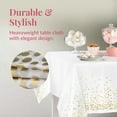 thumbnail image 6 of Prestee 12-Pack Disposable Tablecloth - Table Cover White and Gold Polka Dot Rectangular, 54x108 Inches - Waterproof, Stain-Resistant Party Table Covers for Weddings, BBQs, Birthdays, and Events, 6 of 6