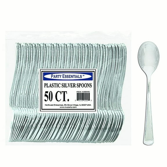 1 - Party Essentials Plastic Spoons - Silver 50 Ct.