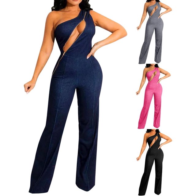 Combinaisons de Mode pour Femmes Combinaison en Denim Taille Haute Sans Manches Motif Cœur Col Roulé (X1-noir, S)