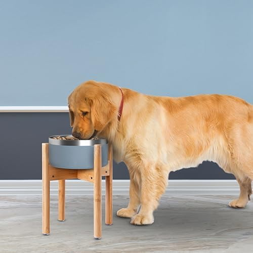 Dog Bowl Stand for Large Breed - Raise, Elevate Bowls to 14-inch High - Adjustable, Fits Any Single Pet Food/Water Feeders and Fountains - Durable Bamboo