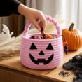 thumbnail image 3 of Halloween Pumpkin Woven Storage Basket, Cotton Rope Organizer Bin with Handle for Toilet Tank Top Bathroom Countertop Candy Storage, 3 of 4