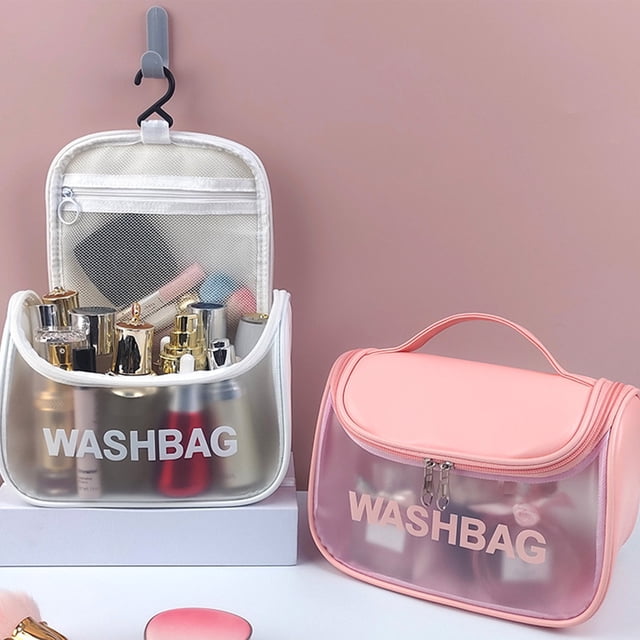 Vaidha Translucent Cosmetic Bag, Cosmetic Bag Set Frosted Translucent PVC With Zipper Handle Portable Travel Bag, Hangable And Handy Cosmetic Bag