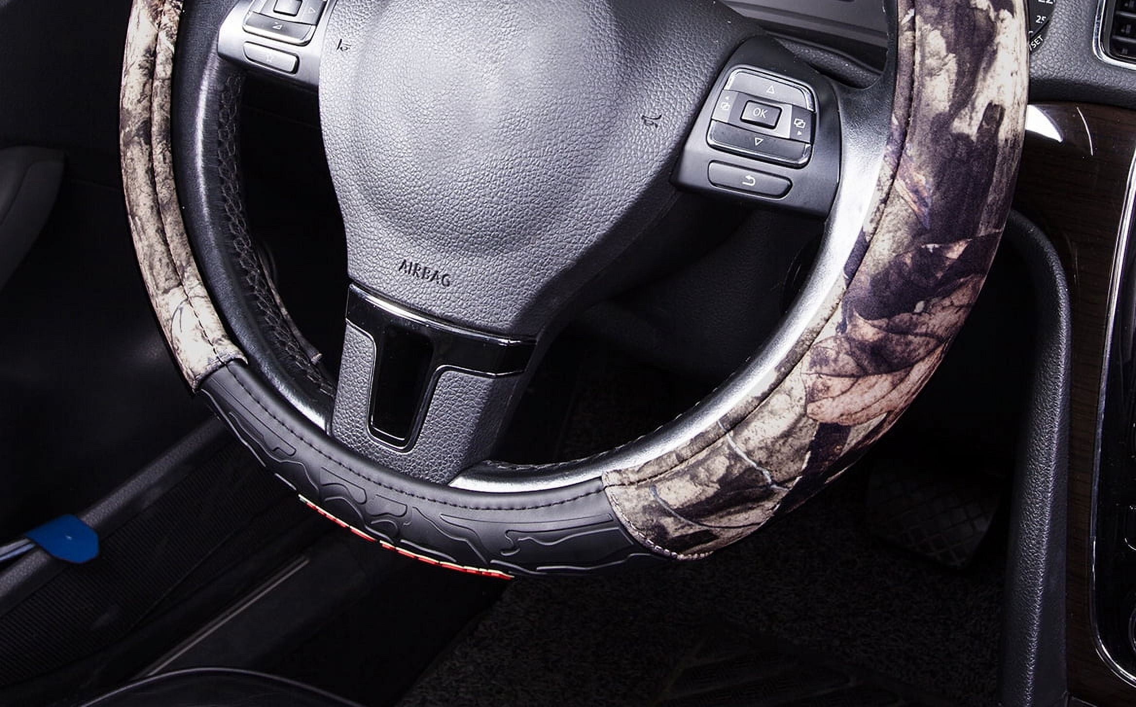 Mossy Oak 1-Piece Heavy Duty Cover Material & Tear-Resistant, Polyester Steering Wheel Cover, Universal Fit, 21SWC75 Green