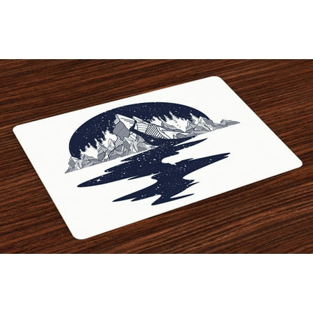 

Blue and White Placemats Set of 4 River of Stars Pouring Down from a Mountain Fantastic Landscape Washable Fabric Place Mats for Dining Room Kitchen Table Decor Dark Blue and White by Ambesonne