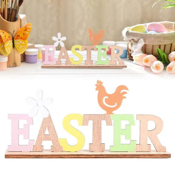 ERTZAE Easter Decorations For The Home,Easter Sign: Colorful Letters,Orange Chicken & White Flower Rustic Farmhouse Easter Wooden Letter Signs With Chicken & Bird Accents,Wooden Easter Ornaments