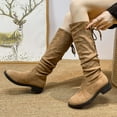 thumbnail image 2 of Gyexs Wide Calf Suede Boots for Women - Comfortable, Stylish, Durable, Lace up, Excellent Traction, Knee High, Slouchy Boots Khaki & Size 8.5, 2 of 9