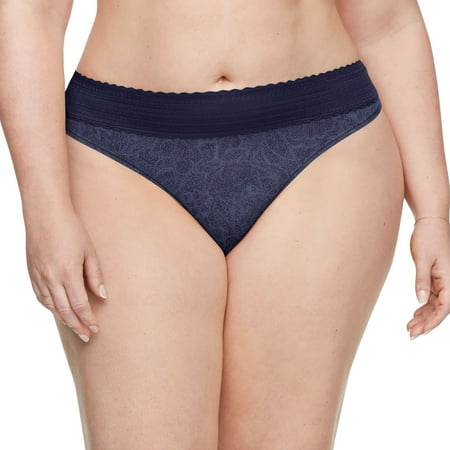 Warner's No Pinching No Problems® Dig-Free Comfort Waistband Lace Thong RX5101J Color: Evening Blue Garden Size: MEDIUM