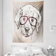 thumbnail image 1 of Modern Tapestry, Cute Hipster Puppy with Glasses Smart Dog Nerd Animal Humor Fun Graphic Design, Wall Hanging for Bedroom Living Room Dorm Decor, 60W X 80L Inches, White Tan Brown, by Ambesonne, 1 of 2