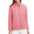 thumbnail image 3 of UTSJKR Women's Solid Color Soft Fleece Zip Up Stand Collar Long Sleeve Warm Pockets Outwear Coat Plus Velvet Thickening Winter Jackets Pink S, 3 of 8
