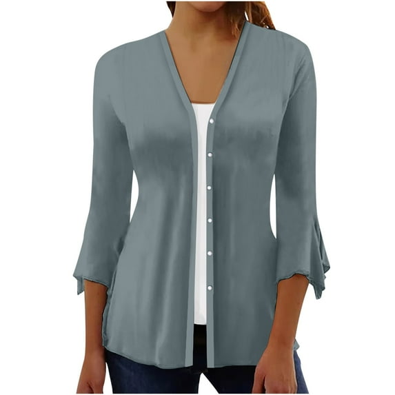 pbnbp Plus Size Cardigan for Women Classic Button Down 3/4 Sleeve V Neck Open Front Summer Lightweight Cover Ups Causal Loose Dressy Blouses