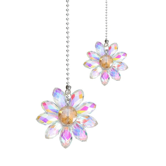 Uxcell 2Pack Ceiling Fan Pull Chain, 24" Crystal Flower Pendant Chain Extender, AB Color